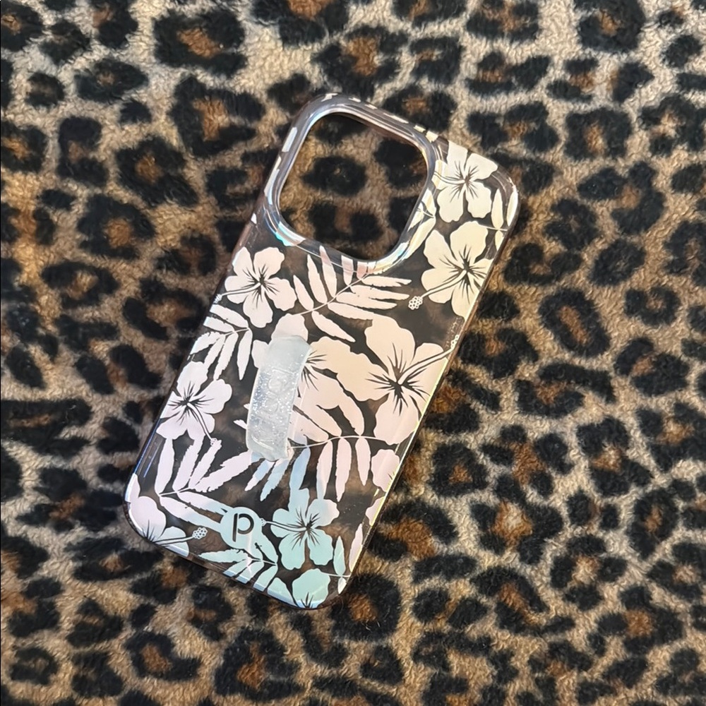 iPhone 14 Pro - Hawaiian Floral Pattern Phone Case - Black and White